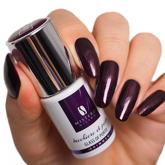 MM śliwkowy lakier hybrydowy z drobiną KIELISZEK PORTO SHIMMER EDITION 6 ml 1120