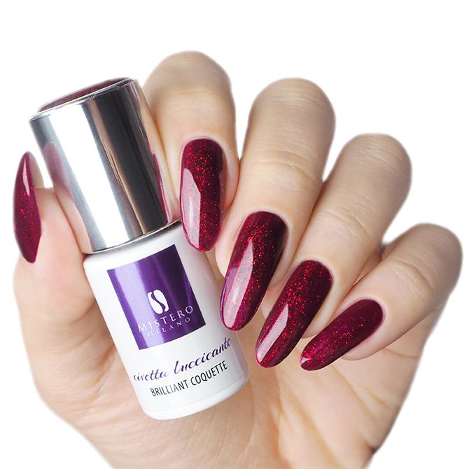 MM czerwony brokatowy lakier hybrydowy LŚNIĄCA KOKIETKA 1204 6 ml