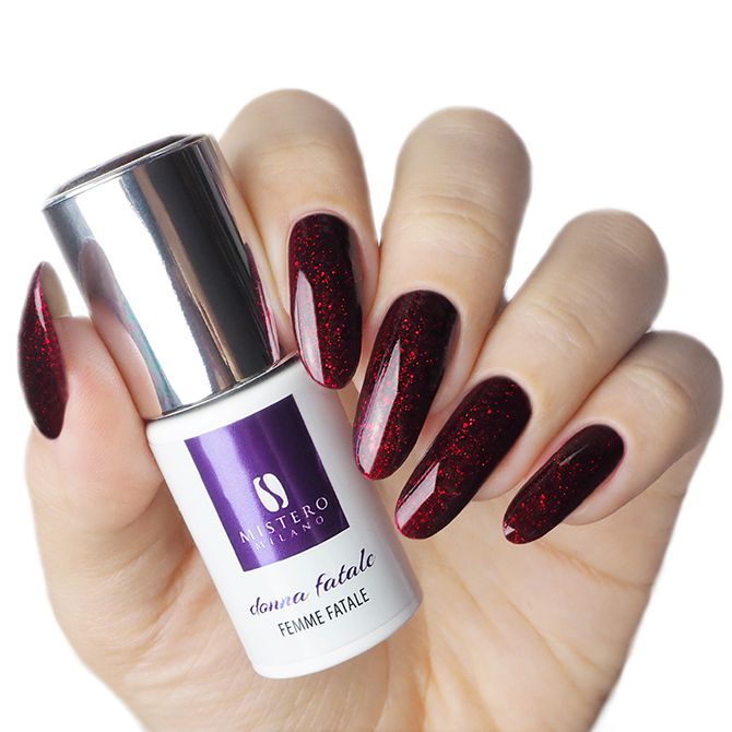 MM czerwony brokatowy lakier hybrydowy FEMME FATALE 1205 7 ml