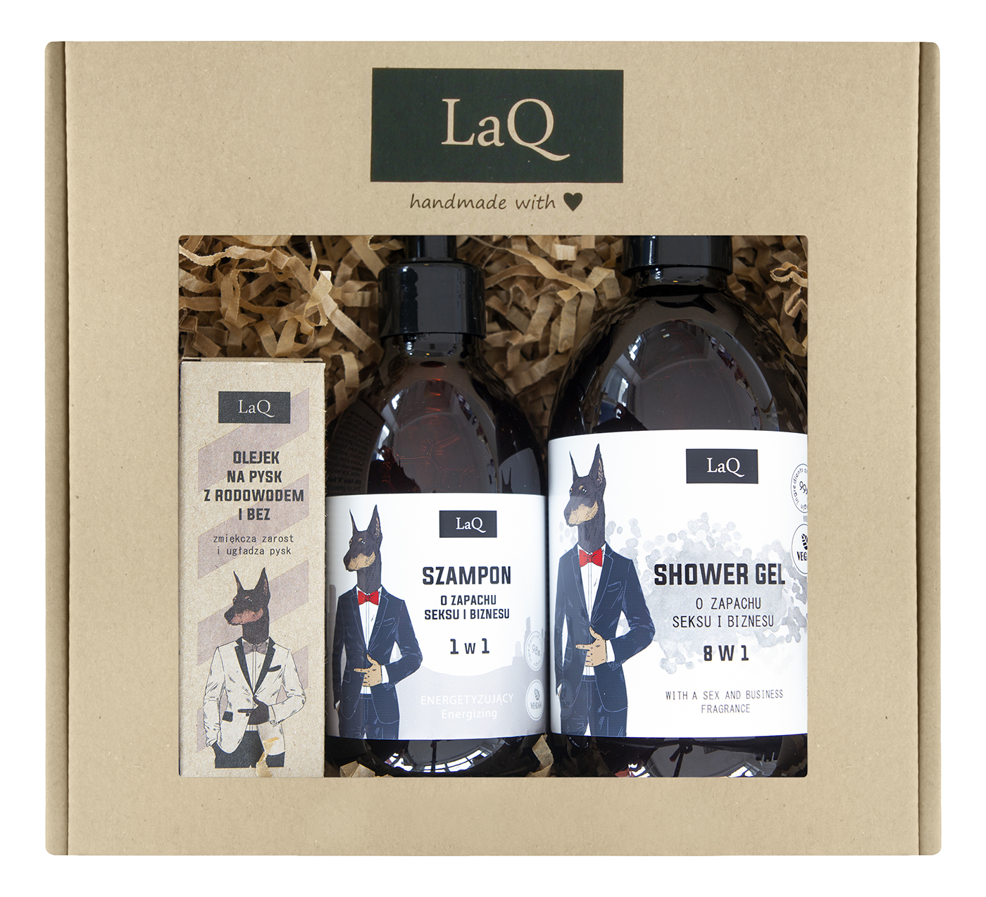 LaQ zestaw Doberman: żel 500 ml + szampon 300 ml + olej 30 ml