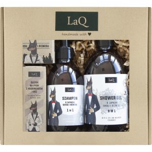 LaQ zestaw Doberman: żel 500 ml + szampon 300 ml + olej 30 ml + kostka