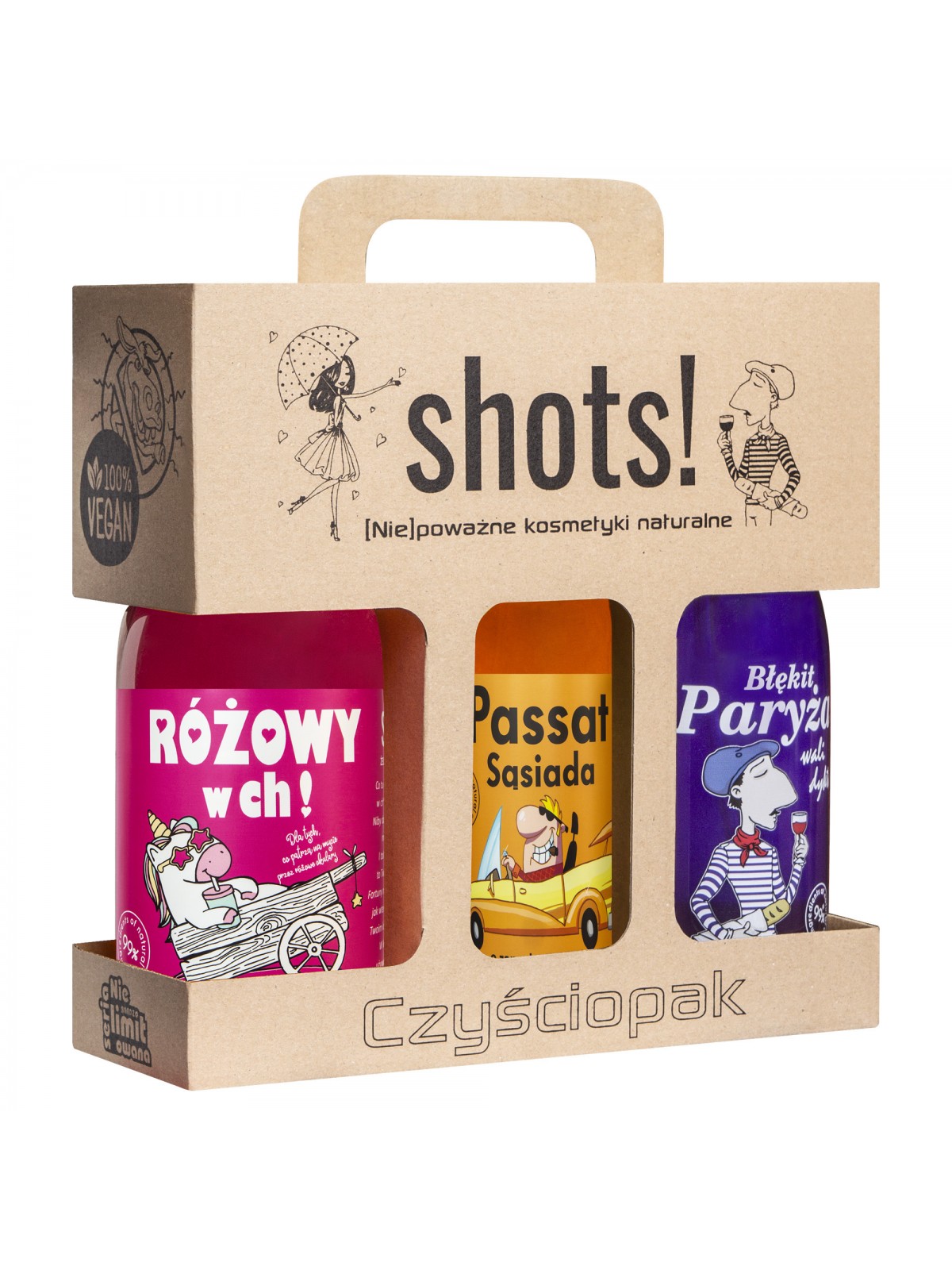 LaQ Shots! CZYŚCIOPAK UNISEX 3 x żel pod prysznic 500 ml
