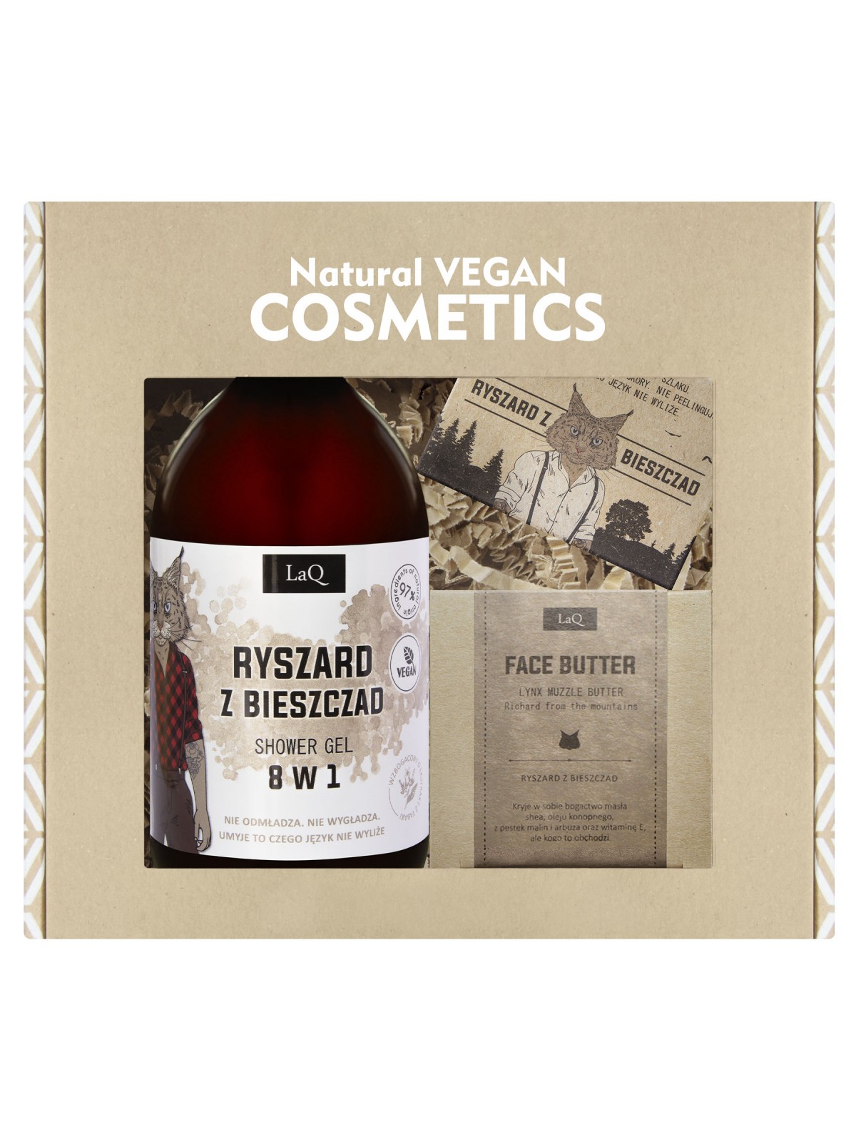LaQ Zestaw: Żel pod prysznic + masło do twarzy + mydło kostka RYSZARD Z BIESZCZAD